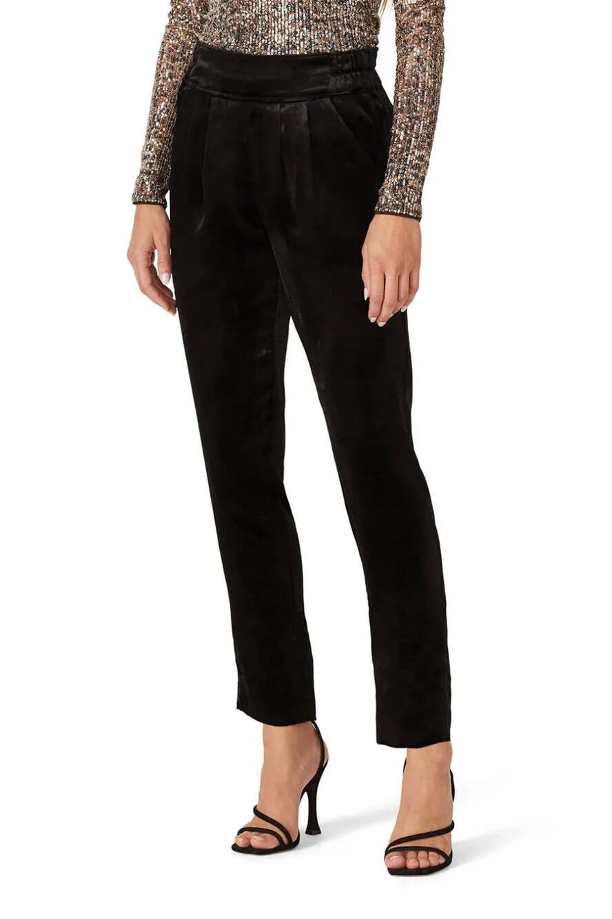 Ramy Brook Women's Size Medium Black Velvet Clarke Pleated Front Pants